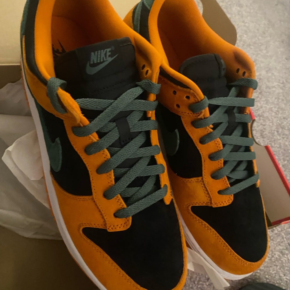 Nike Dunk Low Ceramic Men's (Black and Orange Sneakers with Green Accents)